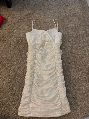 Lucy in the Sky White Ruched Spaghetti Strap Mini Dress